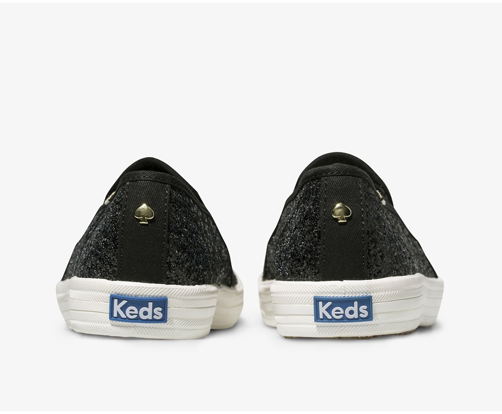 Slip On Γυναικεια - Keds Kate Spade New York Double Decker Glitter - Μαυρα - FEKCD5782